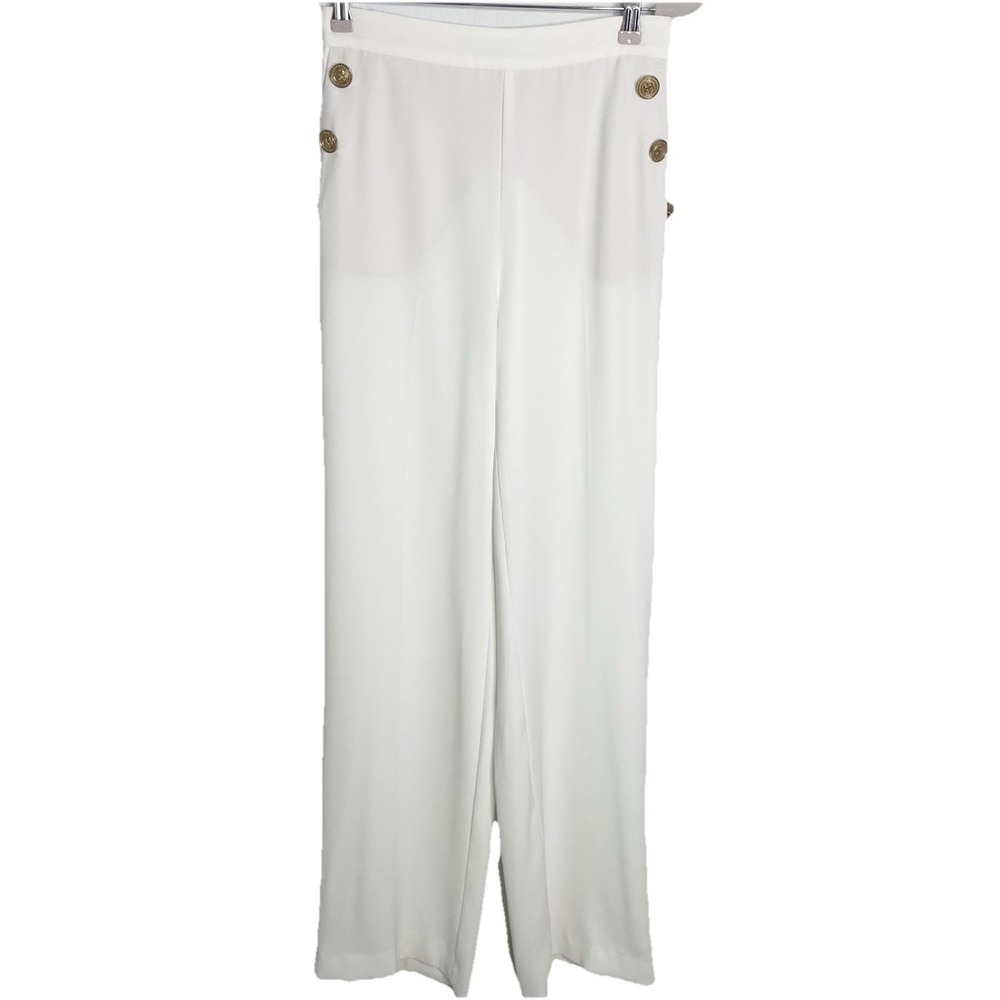 Zara Cream Wide Leg Trousers with Button Accents